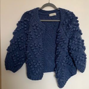 Heart detail blue cozy cardigan